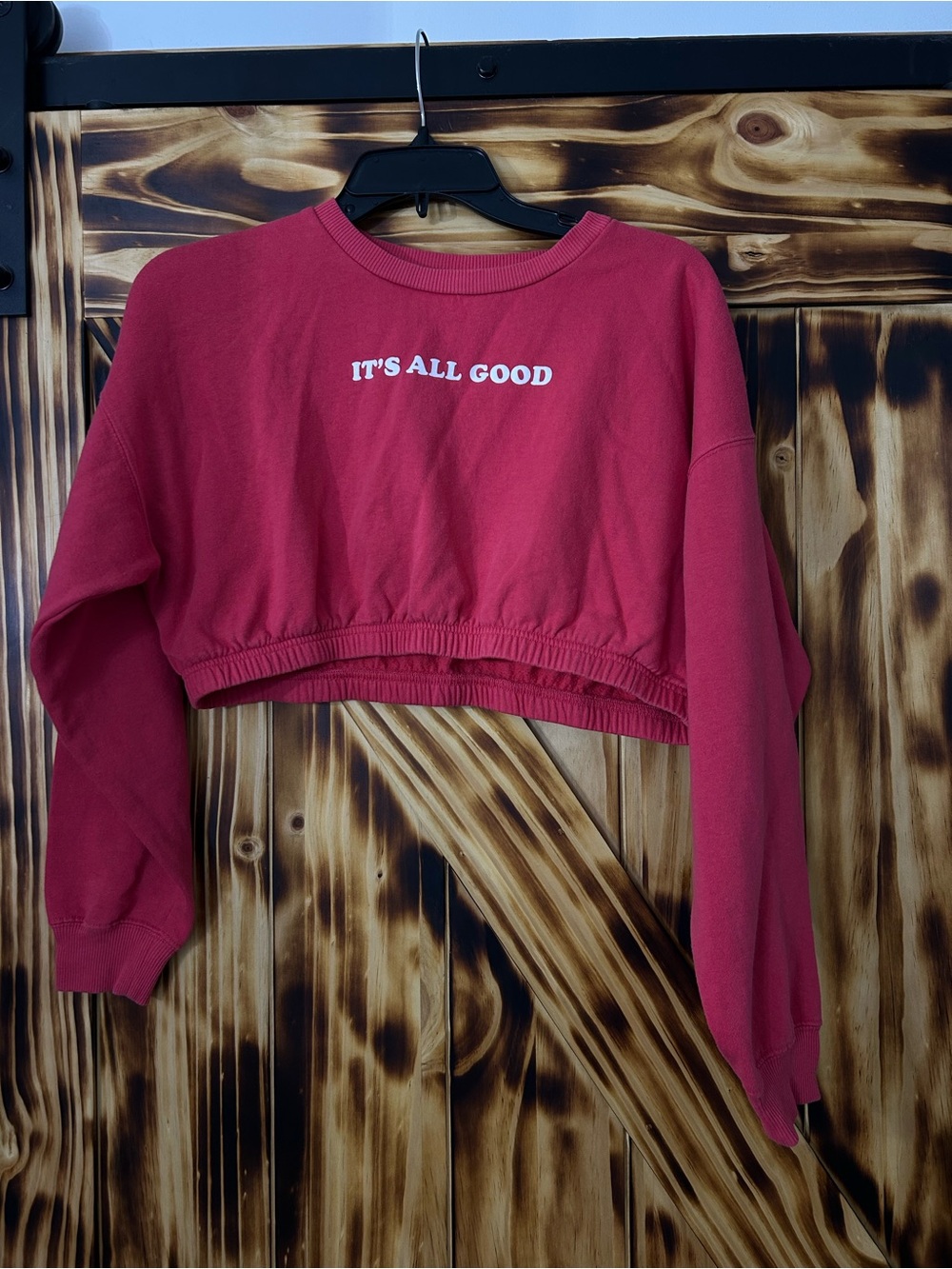 Freeze Rose Red Cropped Sweatshirt with White Text